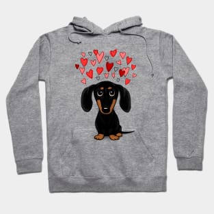 Cute Wiener Dog | Black and Tan Dachshund with Valentine Hearts Hoodie